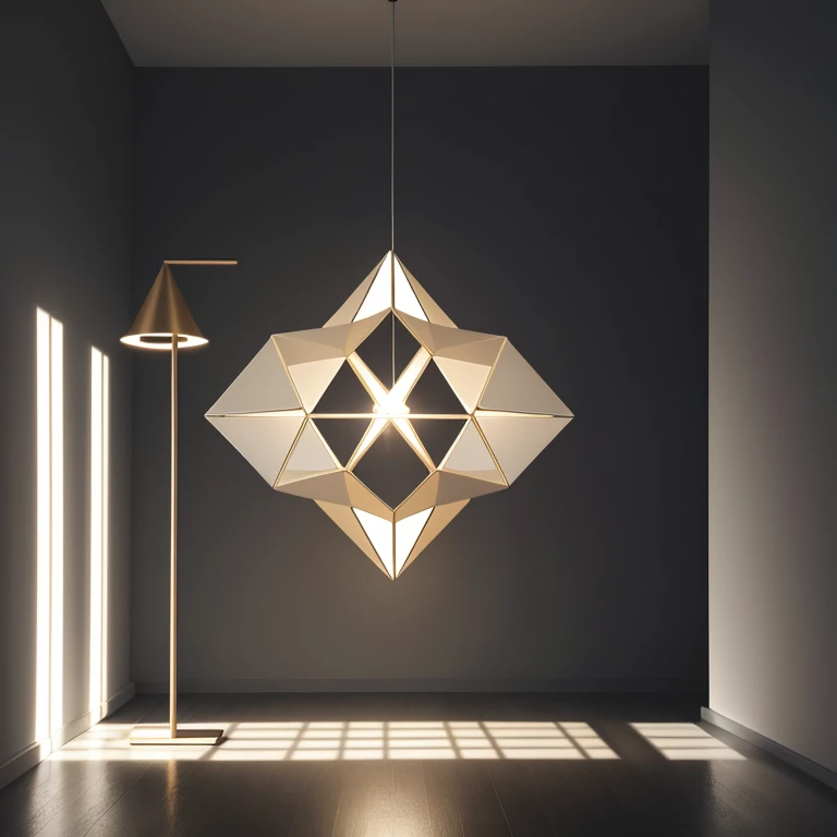 Through darkness to light - a modern floor lamp in the form of geometric shapes with LED backlighting, flash, travel speed, uniqueness