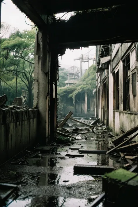 amusement park,moss,Collapse,Devastation,Inside the ruins is narrow,Showa,Glasses,Women,adventure,Black and White,