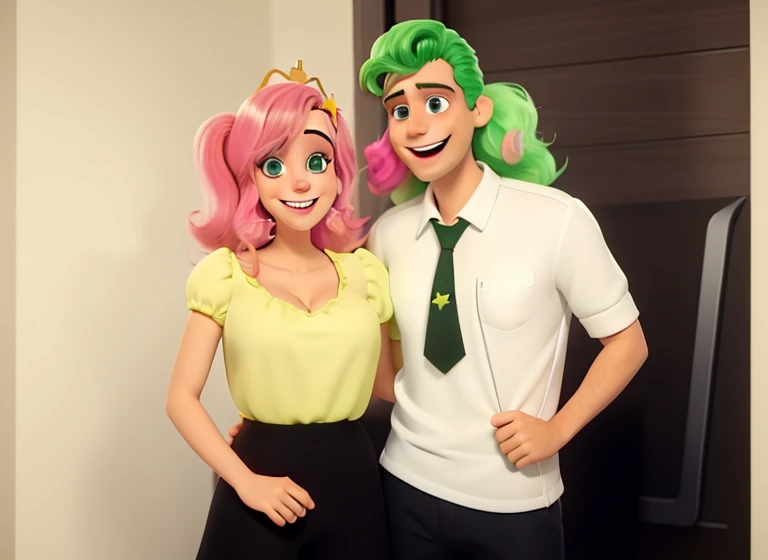 melhor qualidade, casal branco cosplay cosmo e wanda padrinhos magicos feliz e sorridente