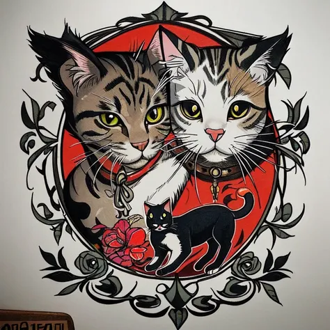 Traditional Tattoo Flash、Old School Tattoo Design、（Cat）
