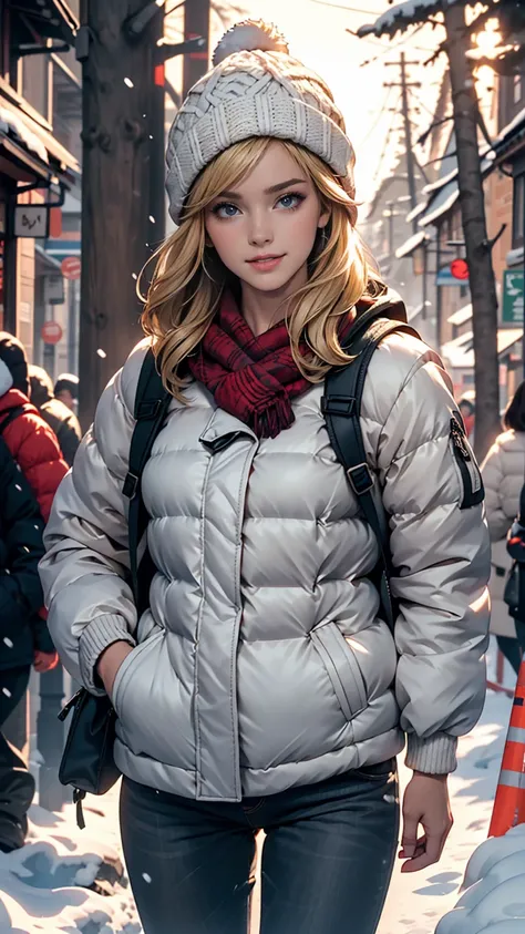 ((最high quality, 8K, masterpiece: 1.3, Ultra HD, high quality, 最high quality, High resolution, realism)) 、A 22-year-old extremely beautiful white woman、Hair color blonde、blue eyeedium Hair、Straight Hair、smile、Slender but well-proportioned body、Background b...