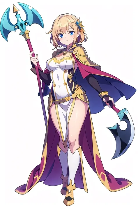 stand posture, cute eyes, adult woman,, solo, high fantasy outfits, ((white background)), full body, holding axe,
