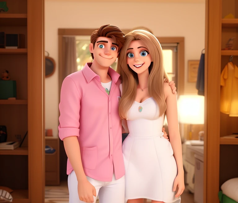 melhor qualidade, casal branco homem cabelo castanho e mulher com mechas loiras feliz sorriso perfeito