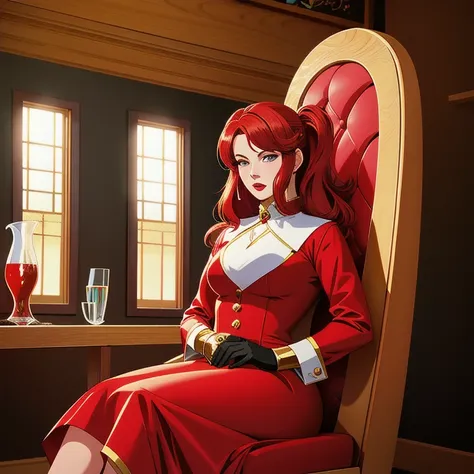 a woman in a red coat sits on a chair with a dragon, popular no artstation pixiv, arte detalhada de animework, arte digital deta...