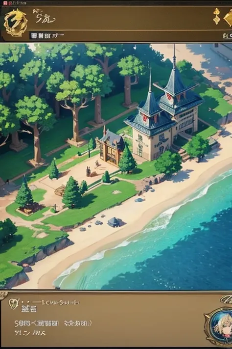 fantasy world, estilo isekai de anime, zona de comercio en la playa, estilo pixel art