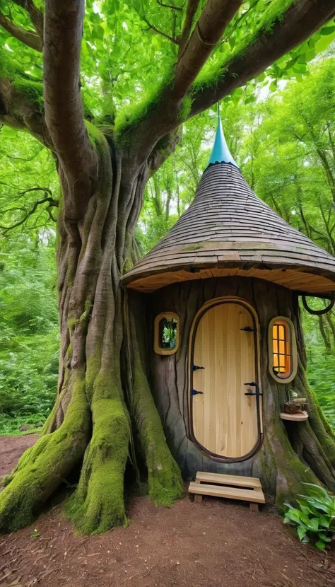 (Inside the tree:1.2), Magical fairytale forest, There is a cozy kitchenette inside