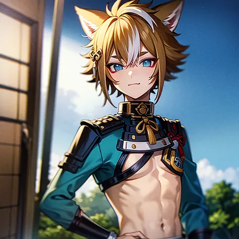 a drawing of a person with a cat ears and a shirt, tall anime guy with blue eyes, male anime character, fluffy chest, anime handsome man, hajime yatate, anime character, as an anime character, young anime man, anime man, anime boy, kazuma kaneko, furry che...