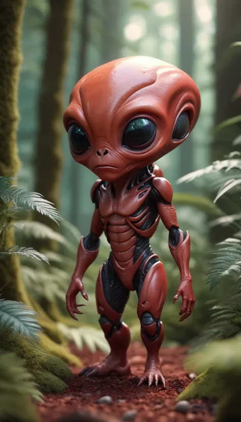 Very detailed: 1.2), (best quality: 1.2), 8k, sharp focus, (Subsurface scattering: 1.1), (Award-winning macro photography: 1.1) (Cute and cuddly alien life forms: 1.2), Hidden in the foliage of a dense forest (The clothing details are very rich: 1.2), (Ver...