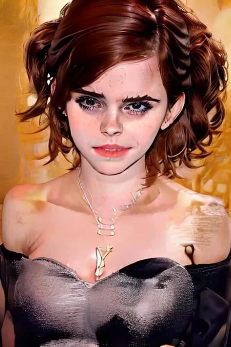 Conjoined naked armless Emma Watson with three heads and huge tits