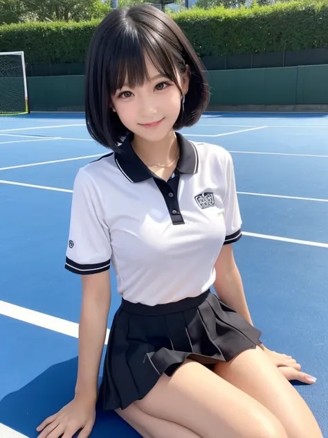 ((Whole body 1.4))((masterpiece)), ((best quality)), (ultra-detailed), ((kawaii)), cute, (lovely), realistic, real, full body, In town, daytime, a cute girl, 1girl, solo, beautiful black hair, beautiful black eyes, ((beautiful eyes)), short hair, ribon, sm...