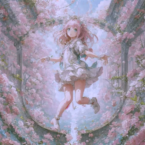 Beautiful illustrations、highest quality、Cute  girl、(Conversion Sequence)、Magical girl、Little、白いMagical girl、Fractal Art、Trompes Rompe-loeil、Optical illusion、Trompe l’oeil、Appears to jump off the screen