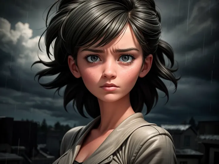 A girl standing on the roof, contemplating suicide in despair

(best quality,4k,8k,highres,masterpiece:1.2),ultra-detailed,(realistic,photorealistic,photo-realistic:1.37),dark and gloomy, dramatic lighting, intense emotions, close-up of her face, tears, wi...