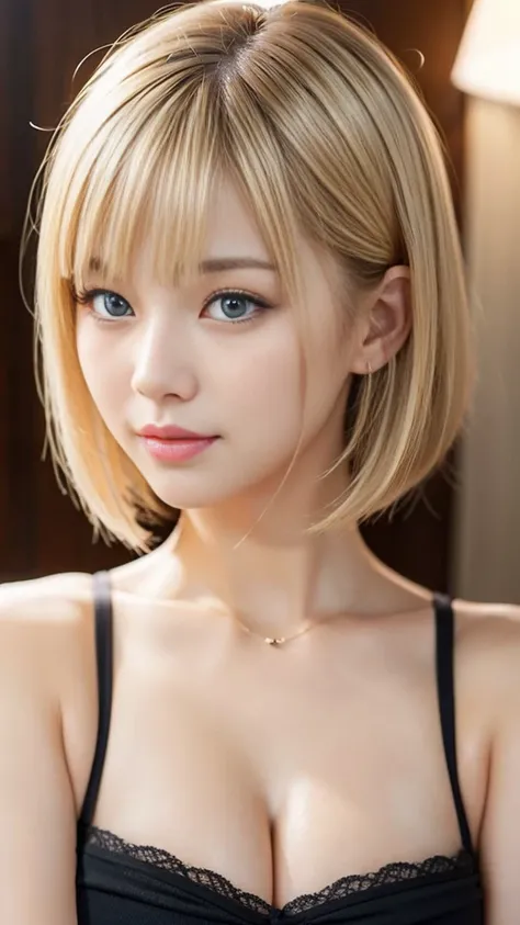 Sexy big 、Sexy and cute look and cute 25-year-old beauty, Beautiful and sexy face、A short-haired blonde with cute, sexy eyes hidden by long bangs,