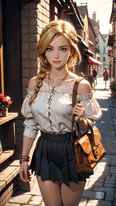 ((最high quality, 8K, masterpiece: 1.3, Ultra HD, high quality, 最high quality, High resolution, realism)) 、A 22-year-old extremely beautiful white woman、Hair color blonde、blue eyeedium Hair、Straight Hair、smile、Slender but well-proportioned body、Background b...