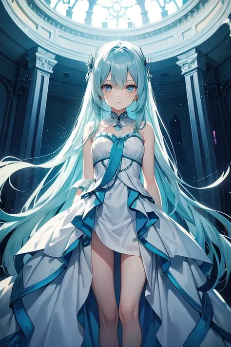 silver eyes，long light cyan hair，solitary, 1 girl，elegant