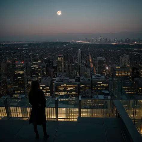 Person Standing on the Rooftop,urban scenery,nighttime scene,bricks,concrete,modern architecture,city lights,hazy atmosphere,(best quality, 4k, 8k, highres, masterpiece:1.2),ultra-detailed,realistic,photorealistic:1.37,high-rise buildings,tall skyscrapers,...