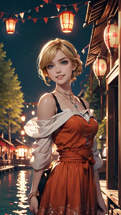 ((最high quality, 8K, masterpiece: 1.3, Ultra HD, high quality, 最high quality, High resolution, realism)) 、A 22-year-old extremely beautiful white woman、Hair color blonde、blue eyeedium Hair、Straight Hair、smile、Slender but well-proportioned body、Background b...