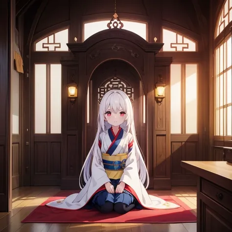 ((highest quality,8K，Uncertain resolution，16k, masterpiece: 1.3))，Female Group，Standing in an ancient Chinese hall，He had a gloomy look on his face.，cute，Through clenched teeth，Group photo，Wearing Hanfu，Chinese Costume，Long black hair，Long white hair，Blue ...