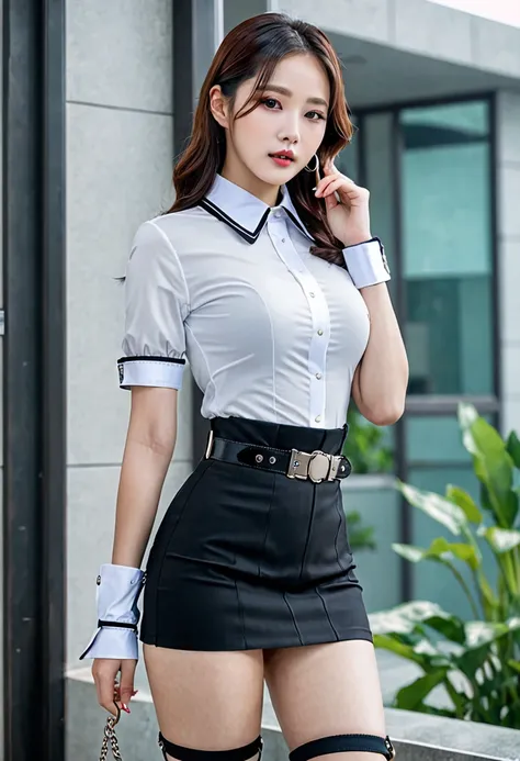 Masterpiece, Improved quality, High quality, Good anatomy, Healthy body, Intact fingers, Normal digits, 4k quality image, Girls, beautiful girl, perfect body, full body, perfect girl, korean girl, white skin, slave outfit, collar, hand cuffs, leg cuffs,