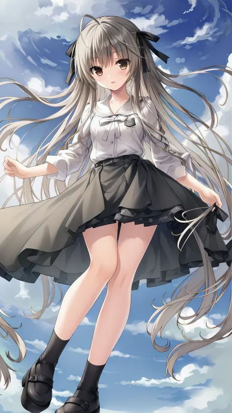 ((masterpiece:1.4, best quality)) ,Kasugano Sora,1 Cute girl,Brown eyes,Happy,eternal，Black knee-high socks Jane Shoes，spring，Sailor Suit，Energetic and mischievous