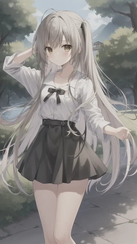 ((masterpiece:1.4, best quality)) ,kasugano sora,naughty and energetic girl,brown eyes,happy,long straight hair，black knee-high ...