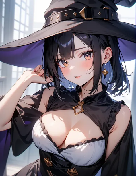 (high quality, 8K, 4k, masterpiece:1.2, high quality, best aesthetics), 1girl with witch clothes,earings,medium breast