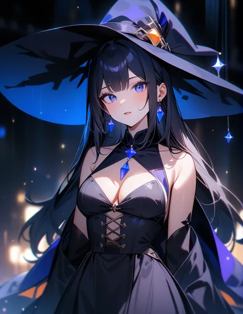 (high quality, 8K, 4k, masterpiece:1.2, high quality, best aesthetics), 1girl with witch clothes,earings,medium breast