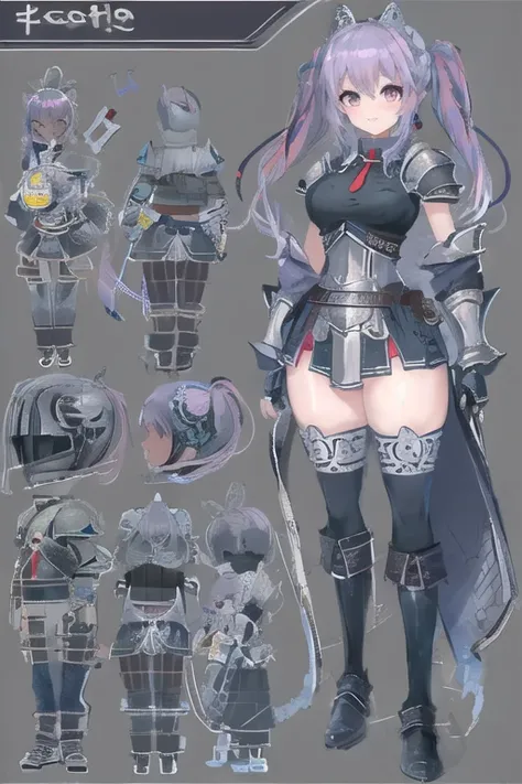 masterpiece, best quality, 1girl, light purple hair, long hair, twintails, bright purple eyes, cute, (black and silver knight armor, skirt, stockings:1.3), (curvy, slim waist, gigantic breasts, bursting breasts, bottomheavy, gigantic ass, thick thighs, wid...