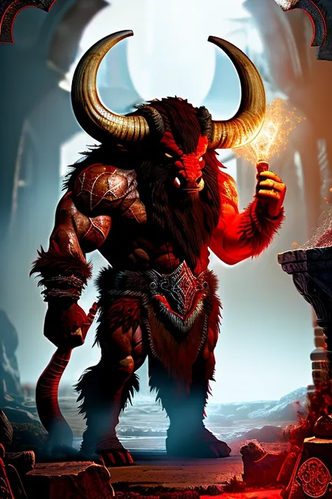 red fur minotaur, full of rage