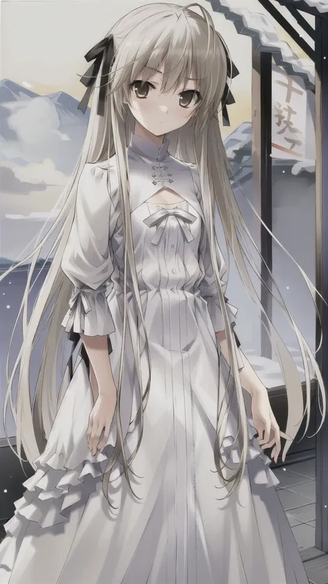 ((masterpiece:1.4, best quality)) ,kasugano sora,elegant and beautiful girl,brown eyes,long straight hair，hair like snow，drunk i...