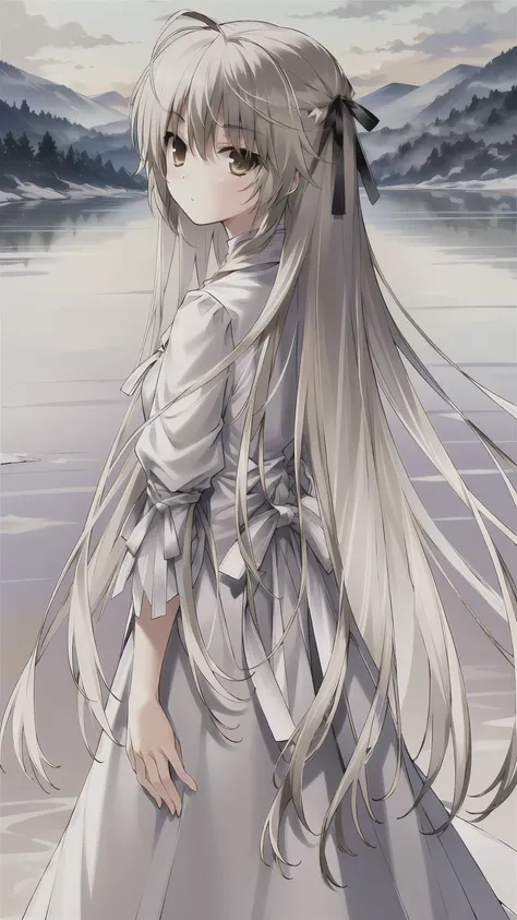 ((masterpiece:1.4, best quality)) ,Kasugano Sora,Elegant and beautiful girl,Brown eyes,Long straight hair，Hair like snow，Drunk in the Red Dust，Hanfu