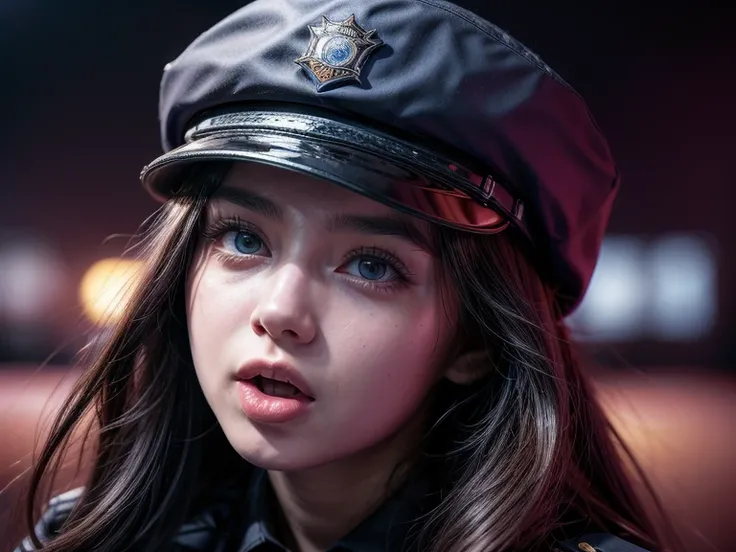 1girl wearing police uniform,sticking her tongue out(8k,hd,ultrahd,realisric,hdr,detailed)