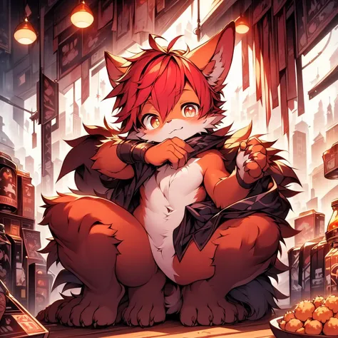 ,masterpiece, high quality, h, number \(artwork\), through rich snacks, yes,kiyoyama,red hair all over the body, male wolf,short...