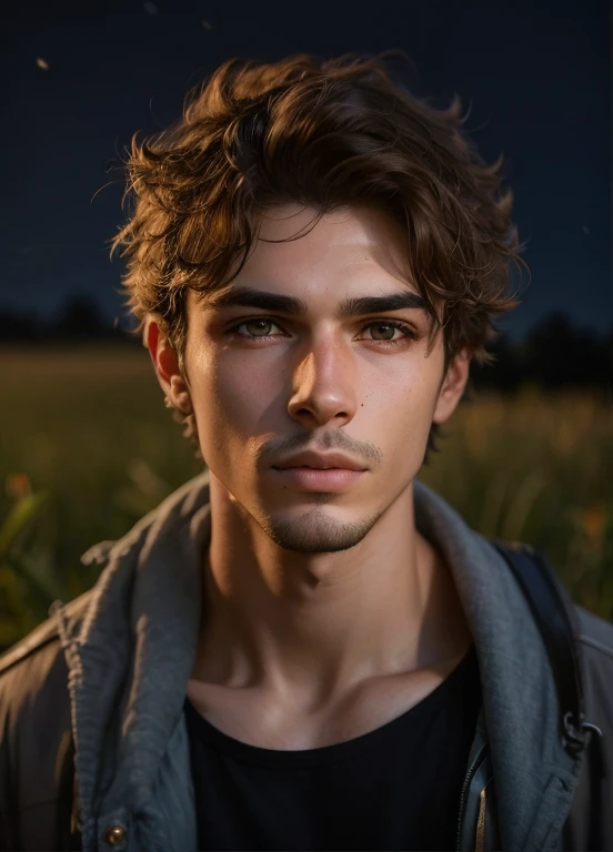 Homem com uma camisa preta e uma jaqueta cinza, inspired by John Lucas, portrait of Lindo jovem, jovem com rosto lindo, retrato de um jovem robusto, Lindo jovem, retrato suave fotografado 8k, realistic face moody lighting, headshot cinematic portrait, retr...