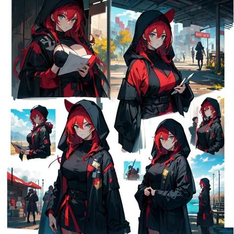 A large woman wearing a hood,Nervous,Cowboy Shot, ,High quality generation of dark female characters, Unreasonable,Her figure is terribly beautiful, Emphasizing the dark and crazy elements. Skillfully expressing the effects of light and shadow, detailed, T...