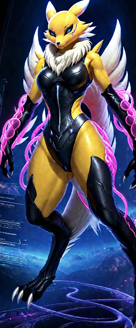 NSFW，Full-body concept art, 1 woman,renamon， dragon full body suit, evil fall, phantomization, violating vagina, zodiac girl, s, biological unit, tentacle clothes, high image quality, high detail, HUD, real, 16K
