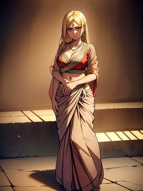 （8k, RAW photos, minino：1.1） ，female，（looki at viewer company），cowboy lens，Japanese，historia reiss / (attack on titan），（fullbody saree：1.1），La Brett Piercing，cleavage，((( saree)))，seductive smile，Be red on the face, full body photo, standing, lean, muscula...