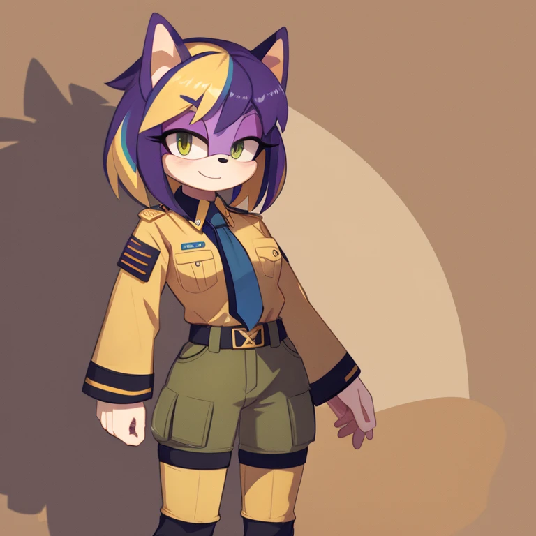 Sergeant, mobian, multi-colored hair, purple hair, yellow hair, female