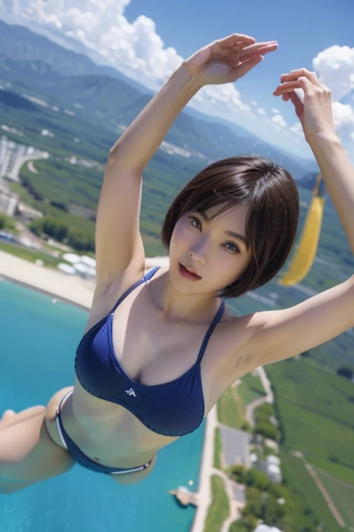 Japanese２０A beautiful woman in her late twenties with a bob cut is skydiving４０００Meters）、She is sensual、Micro Bikini、very sexy swimsuit、They spread their arms and legs、Looks like you&#39;re having a lot of fun.！
