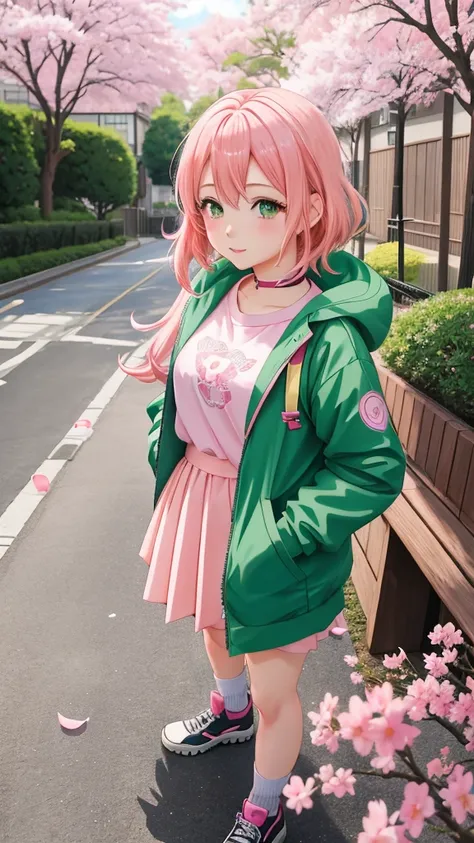 anime girl with pink hair and green eyes posing for a picture, haruno sakura, best anime 4k konachan wallpaper, seductive anime girl, marin kitagawa fanart, sakura petals around her, splash art anime loli, anime style 4 k, anime moe artstyle, high quality ...