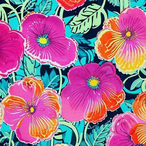 Vibrantly colored floral artwork