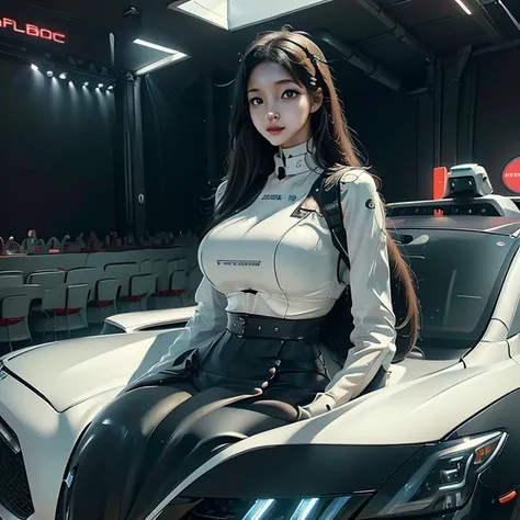 Artificial intelligence self-driving car driver robots,
 All the robots are cute girls,
 From top to bottom, everything is combined with colorful cars..,
 All robots are drivers.,
 Cars all come in different shapes and sizes.,
 Realistic,
 Octane Rendering...