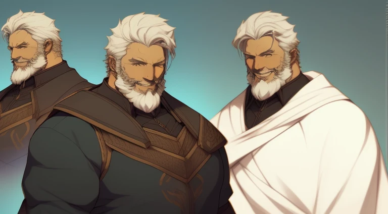 Cheat sheet of an old cute fat senior citizen, cabelo branco curto e olhos azuis, sorridente, ((obra de arte)),(((melhor qualidade))),(ficha de design de personagem,mesmo personagem,frente,lado,voltar) despido de  roupas e Cueca box, rosto detalhado, Cabel...