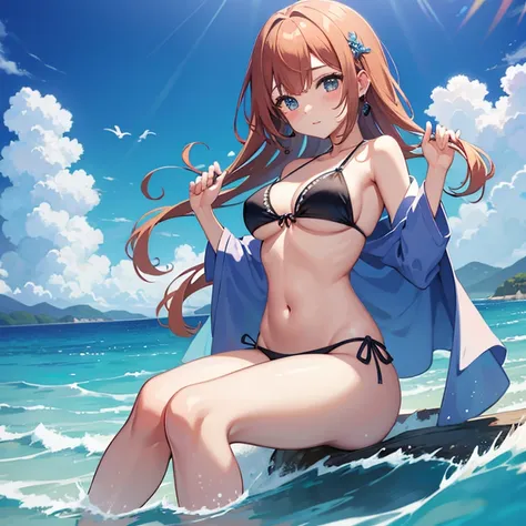 Ocean、A beautiful girl whose bikini has been taken off by the waves