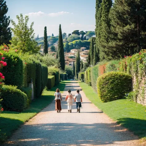 Villa Adelgaide Park in Rome” Prompt: “People strolling in Villa Adelgaide Park々”