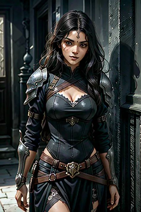 (best quality,highres),1indian woman,most sexy indian woman,shadow assassin,hiding in a dark corner,waiting for its prey,drawing her blade weapon from the sheath,spectral form,clothes turning into shadow smoke,ethereal glow,sharp focus,mesmerizing eyes,lon...