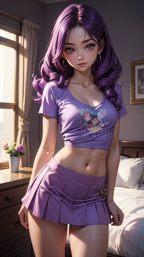 (masterpiece), (best quality), (detailed), light layer, 1solo girl, young girl, perfect body, purple hair in curls, defined larg...