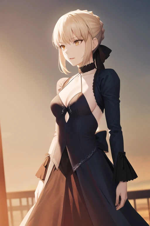 masterpiece, highest quality, High resolution, DDSABER, Pale skin, Black Dress, Cowboy Shot, Are standing,