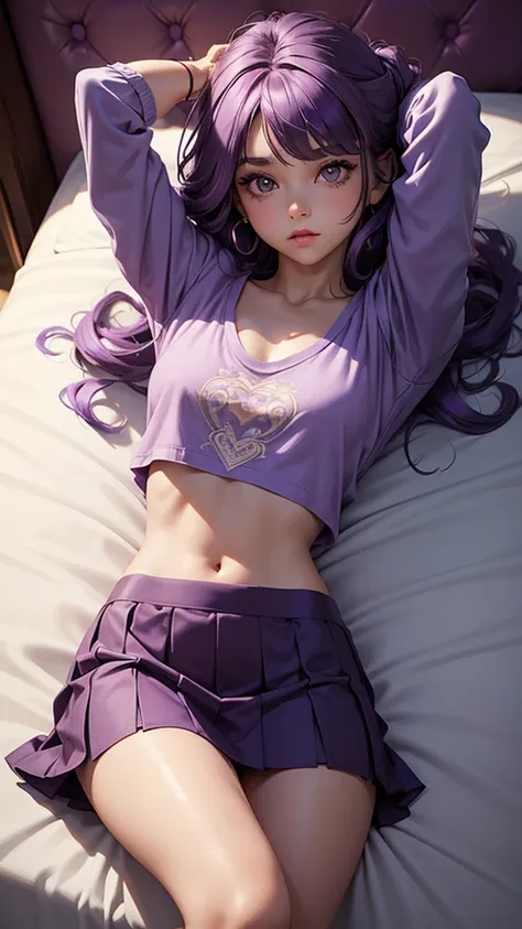 (masterpiece), (best quality), (detailed), light layer, 1solo girl, young girl, perfect body, purple hair in curls, defined larg...