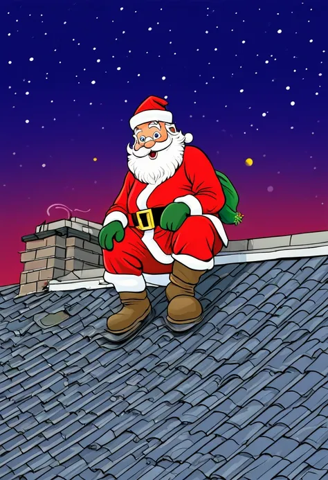 Santa Claus on rooftop, cartoon, funny, parody